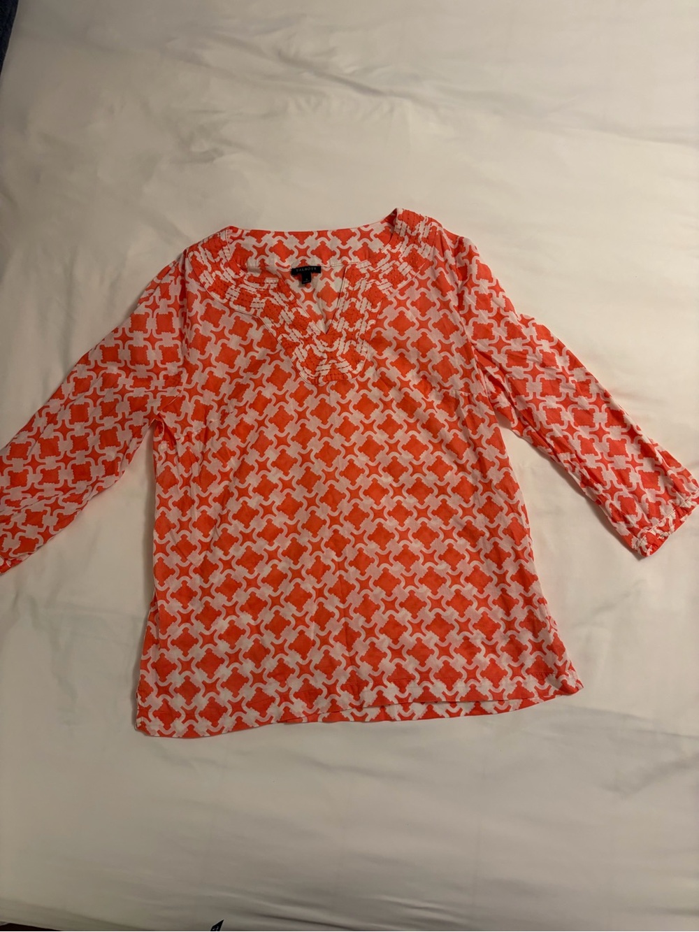 Talbots Coral and White Patterned Women’s Cotton Blouse